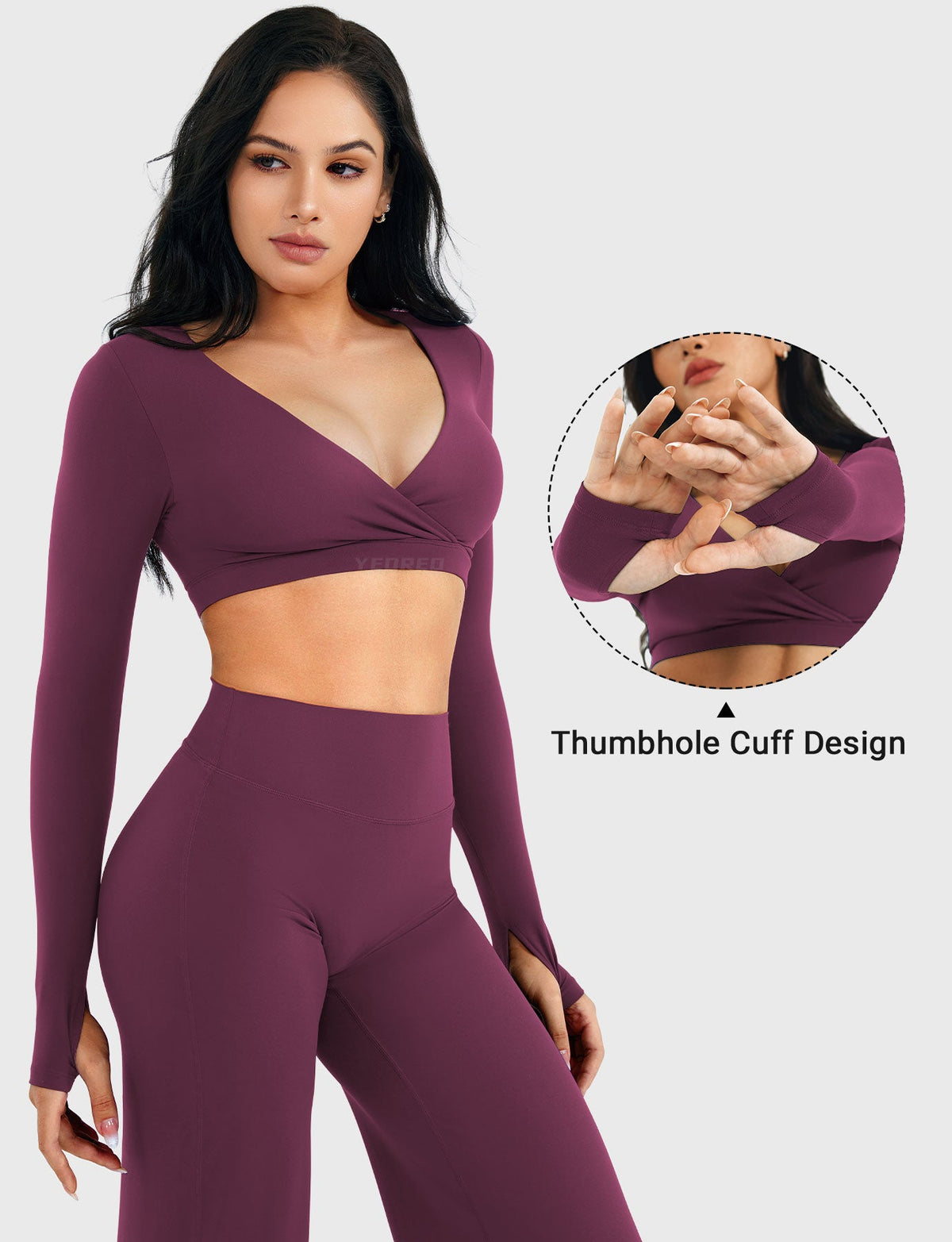 Top Corto CoreFlex de Manga Larga con Cuello en V