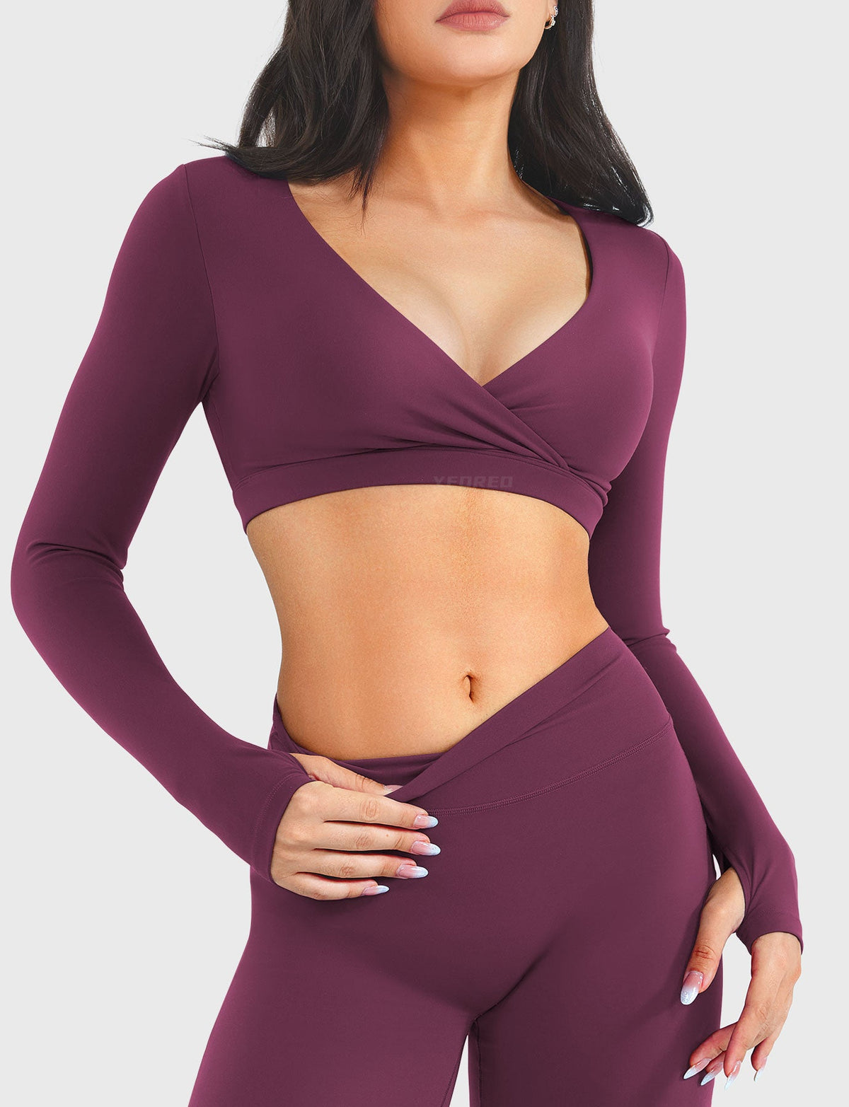 Top Corto CoreFlex de Manga Larga con Cuello en V