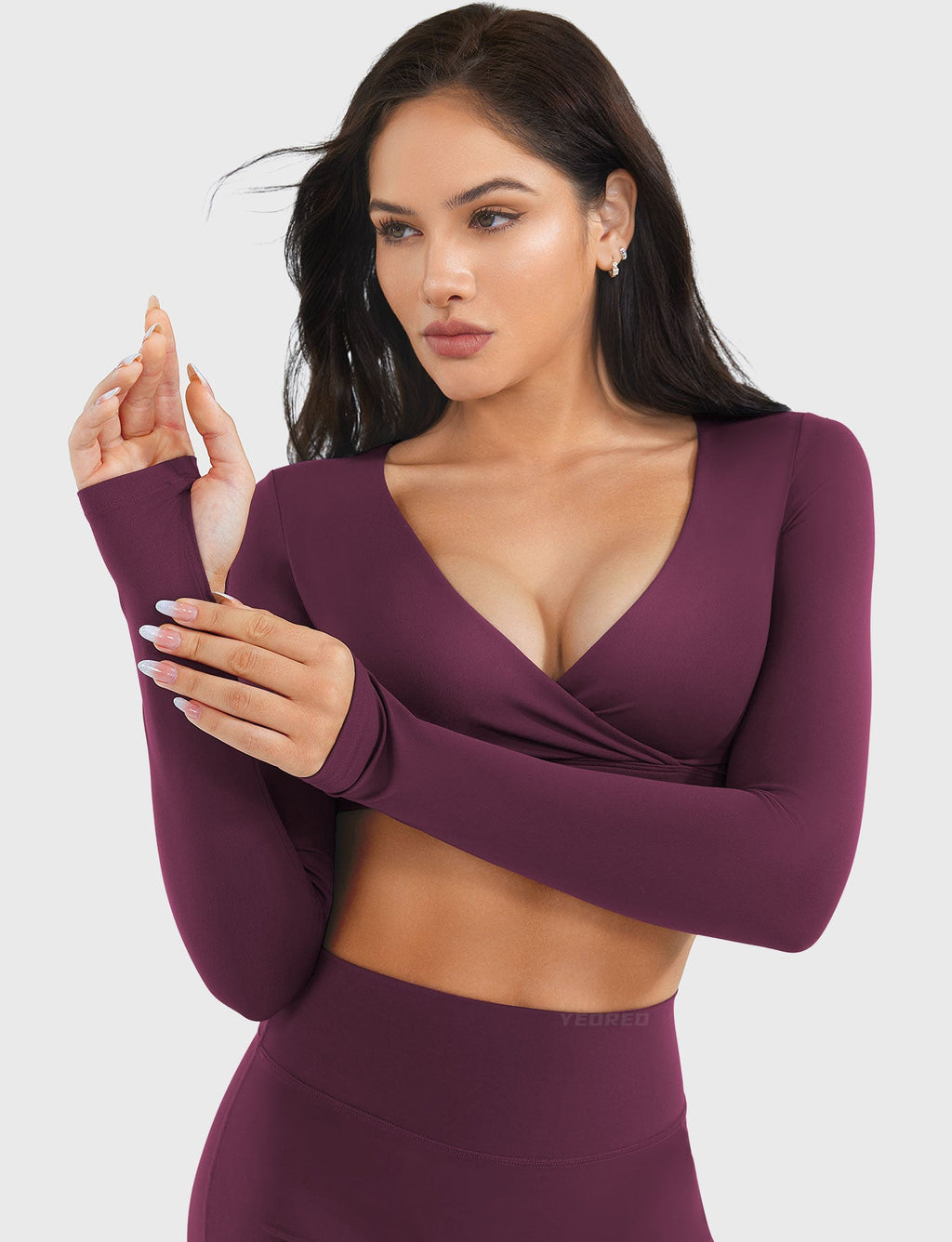 Top Corto CoreFlex de Manga Larga con Cuello en V