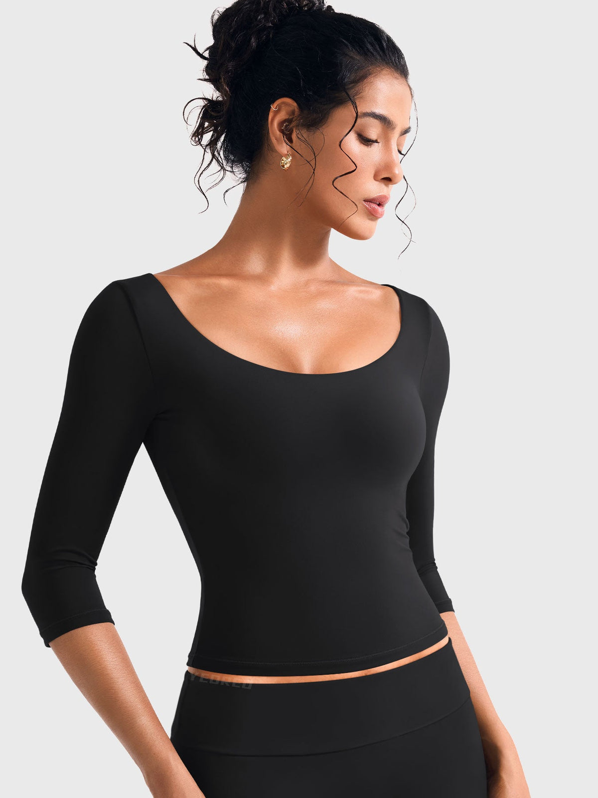 Top Ease de Manga 3/4 con Cuello Redondo Amplio