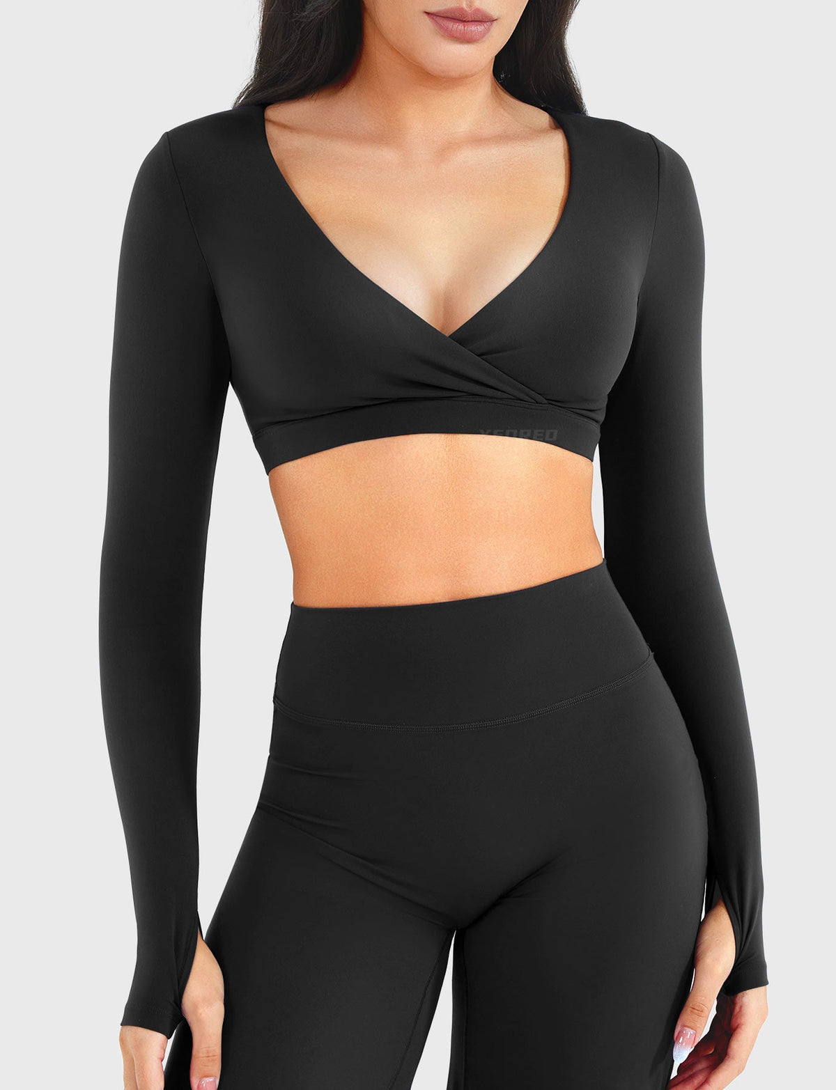 Top Corto CoreFlex de Manga Larga con Cuello en V