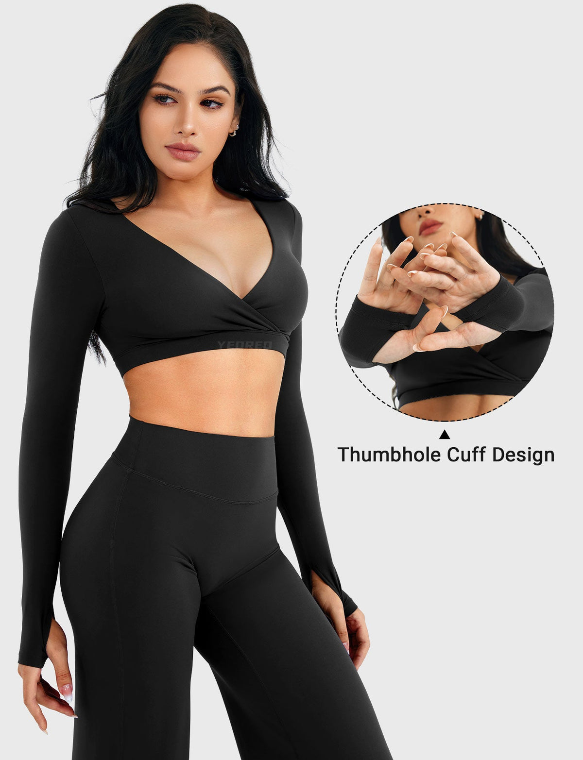 Top Corto CoreFlex de Manga Larga con Cuello en V