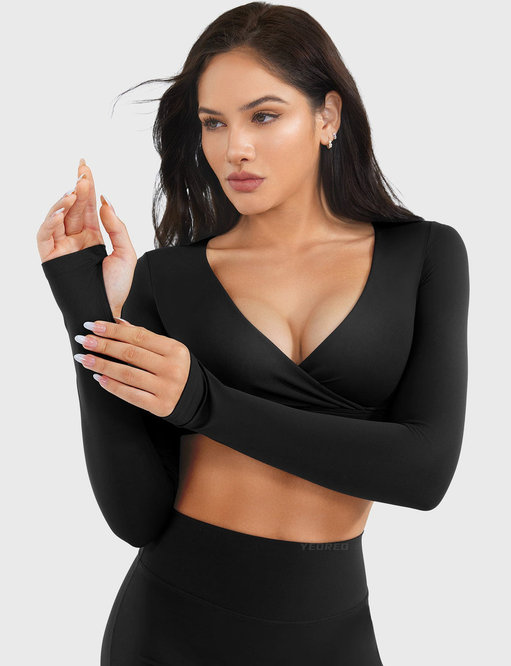 Top Corto CoreFlex de Manga Larga con Cuello en V