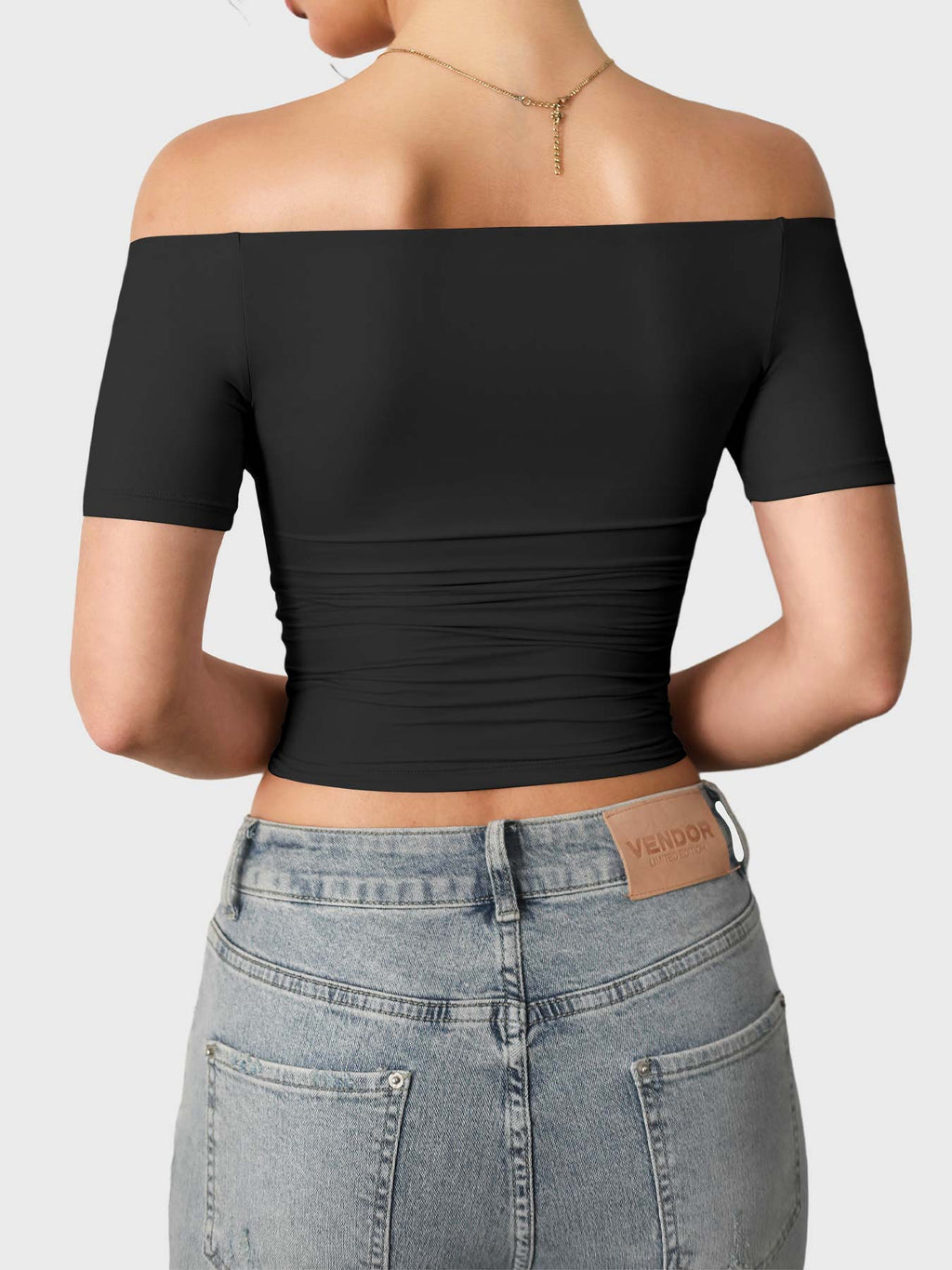Top Ease de Hombros Descubiertos y Manga Corta