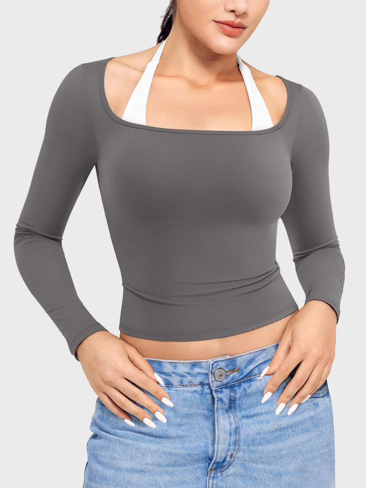 Top Ease de Manga Larga con Cuello Cuadrado