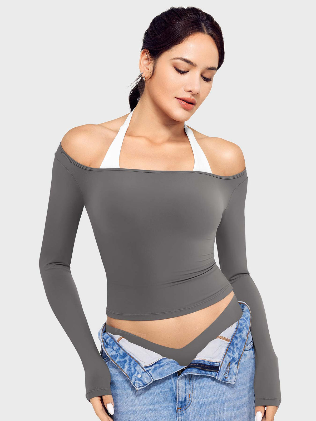 Top Ease de Manga Larga con Cuello Cuadrado