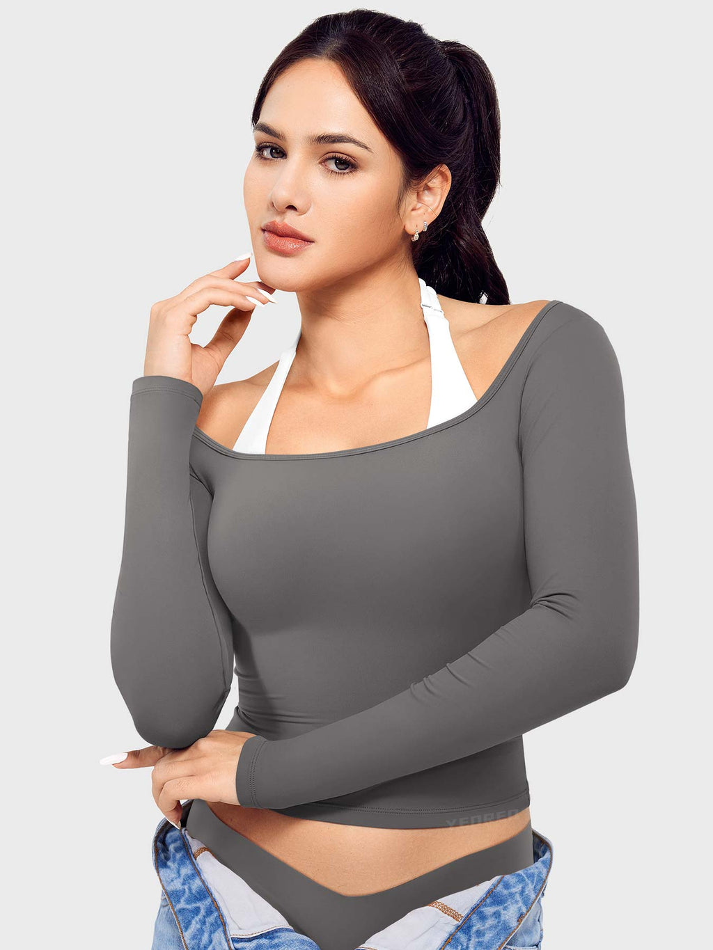 Top Ease de Manga Larga con Cuello Cuadrado