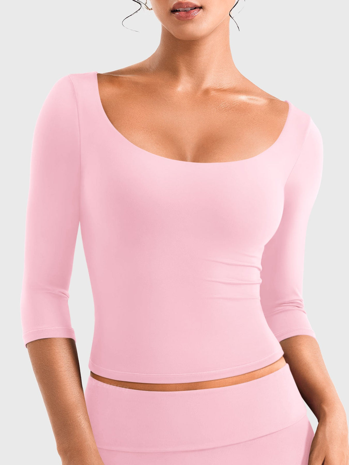 Top Ease de Manga 3/4 con Cuello Redondo Amplio