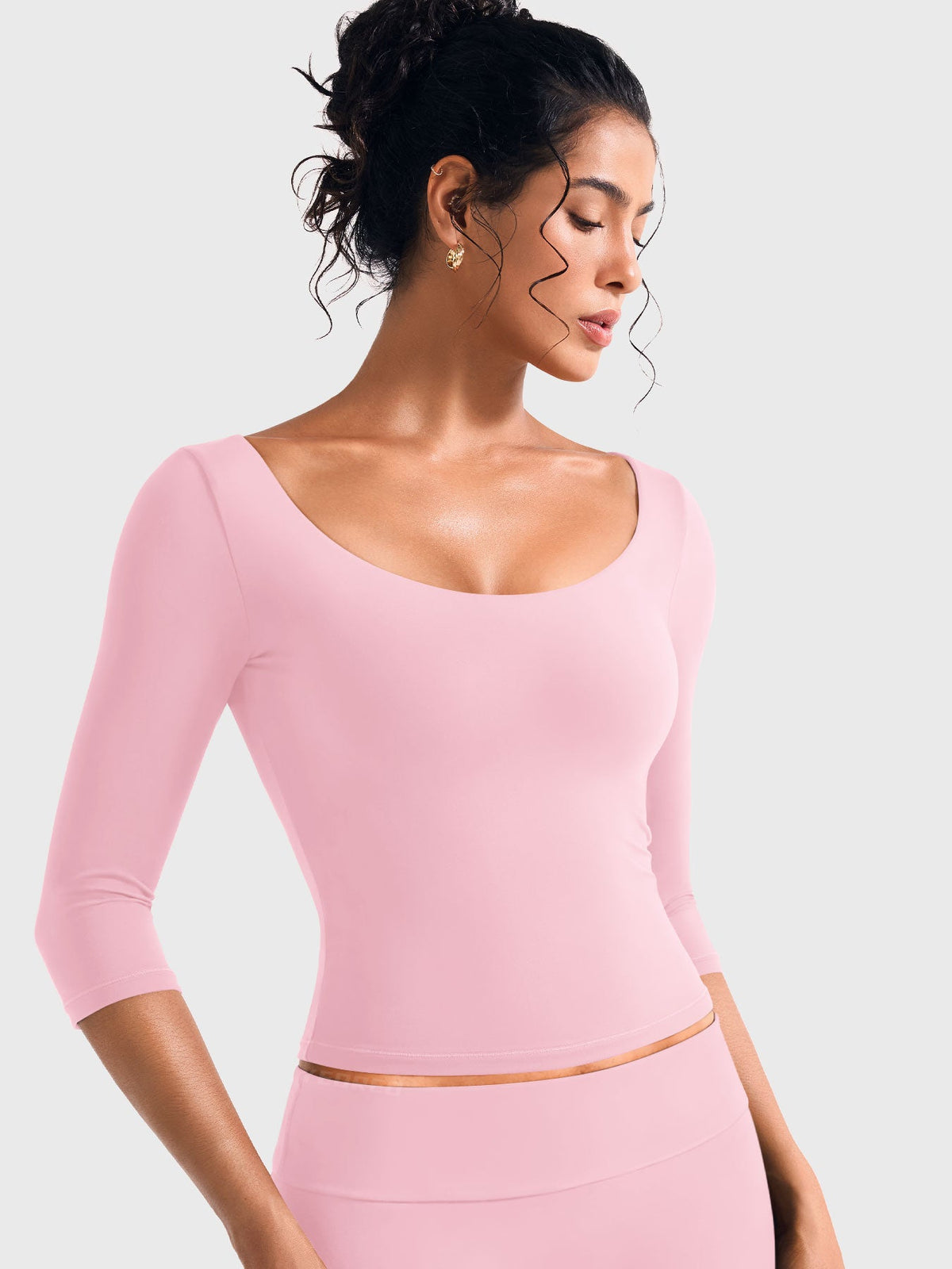 Top Ease de Manga 3/4 con Cuello Redondo Amplio