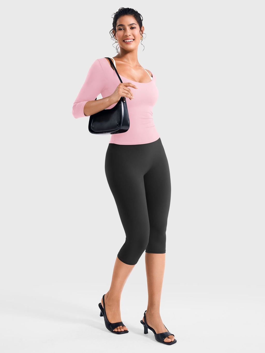 Top Ease de Manga 3/4 con Cuello Redondo Amplio