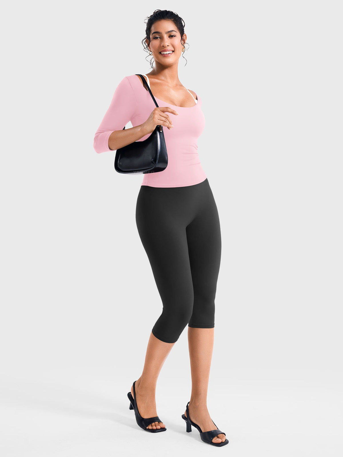 Top Ease de Manga 3/4 con Cuello Redondo Amplio