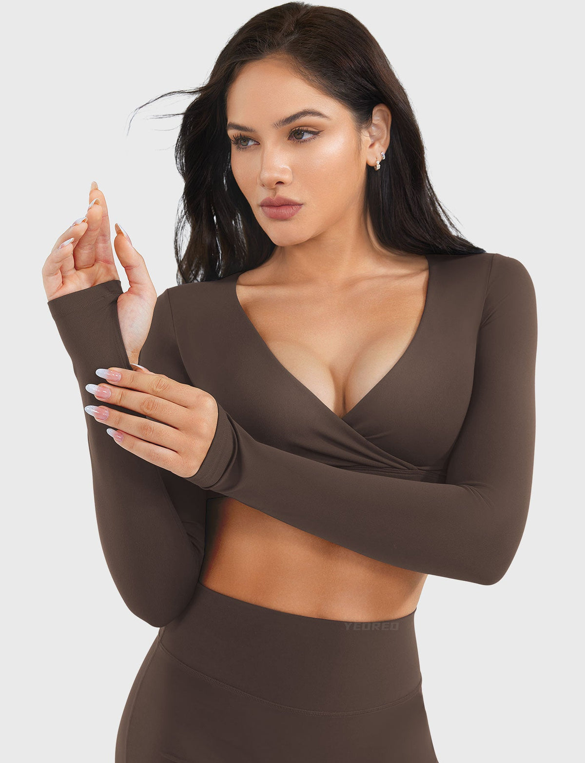 Top Corto CoreFlex de Manga Larga con Cuello en V