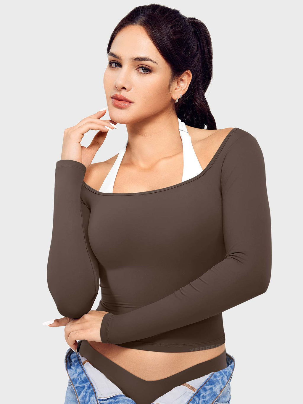 Top Ease de Manga Larga con Cuello Cuadrado