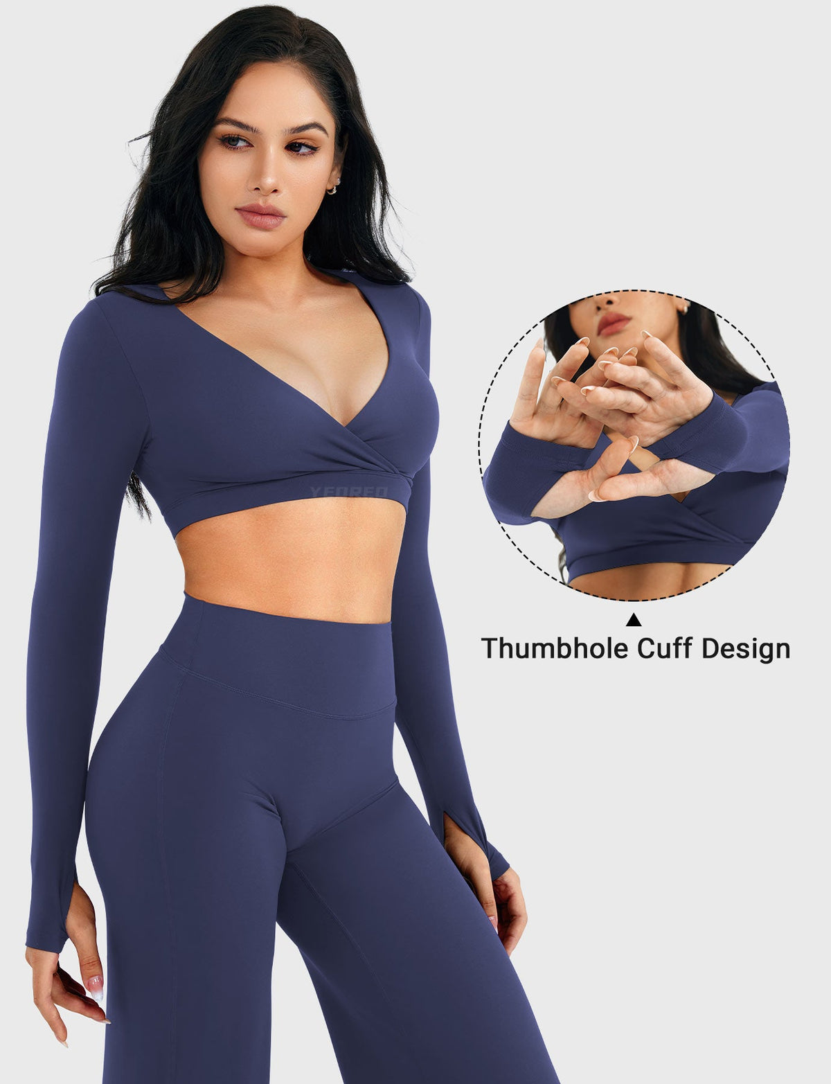 Top Corto CoreFlex de Manga Larga con Cuello en V