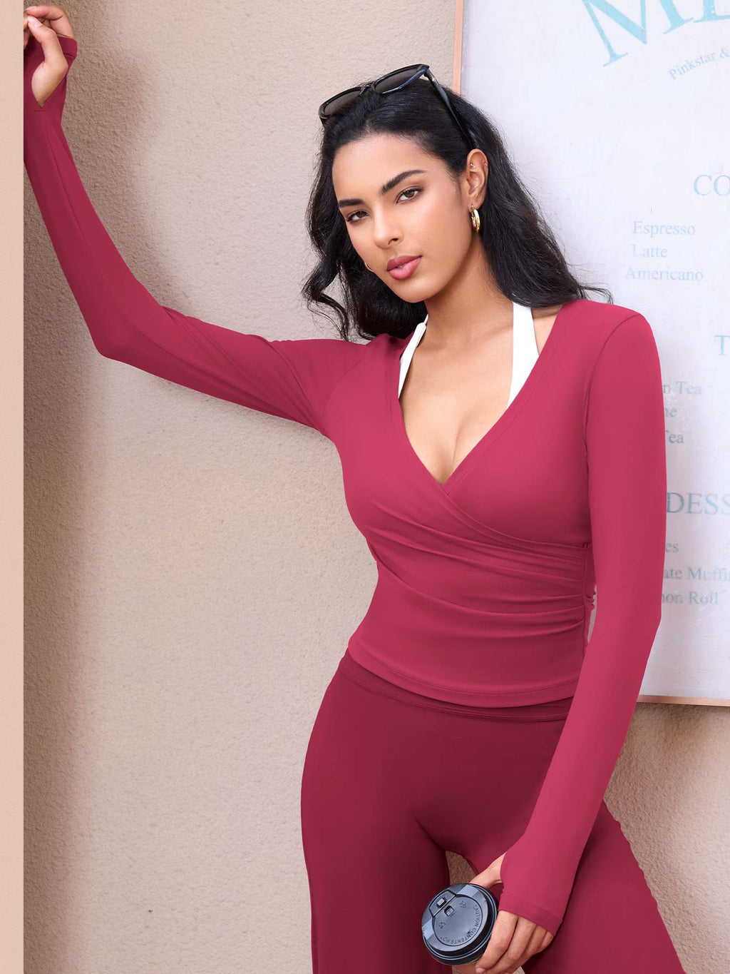 Top Ease de Manga Larga con Cuello en V