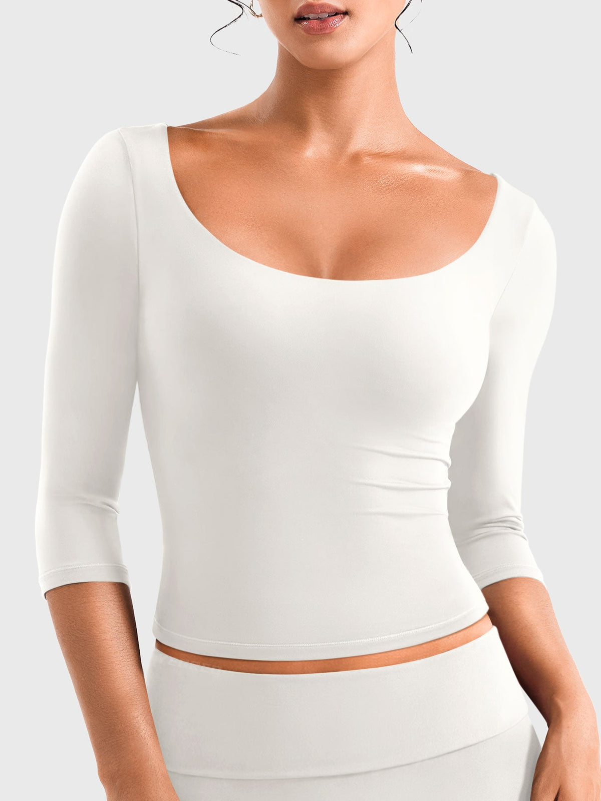 Top Ease de Manga 3/4 con Cuello Redondo Amplio