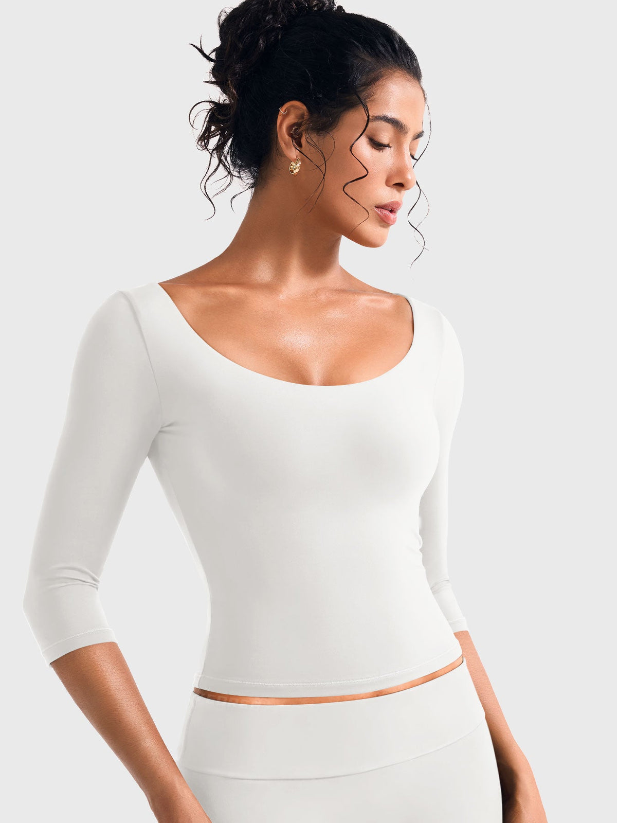 Top Ease de Manga 3/4 con Cuello Redondo Amplio