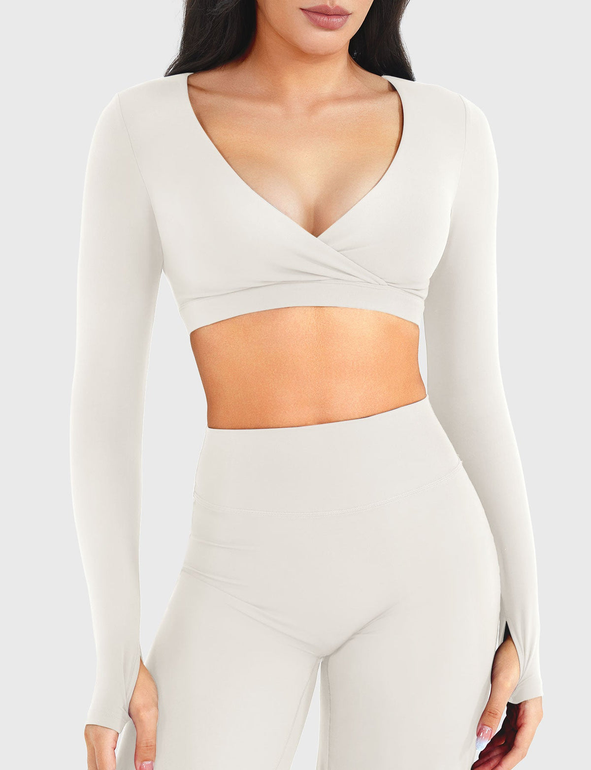 Top Corto CoreFlex de Manga Larga con Cuello en V