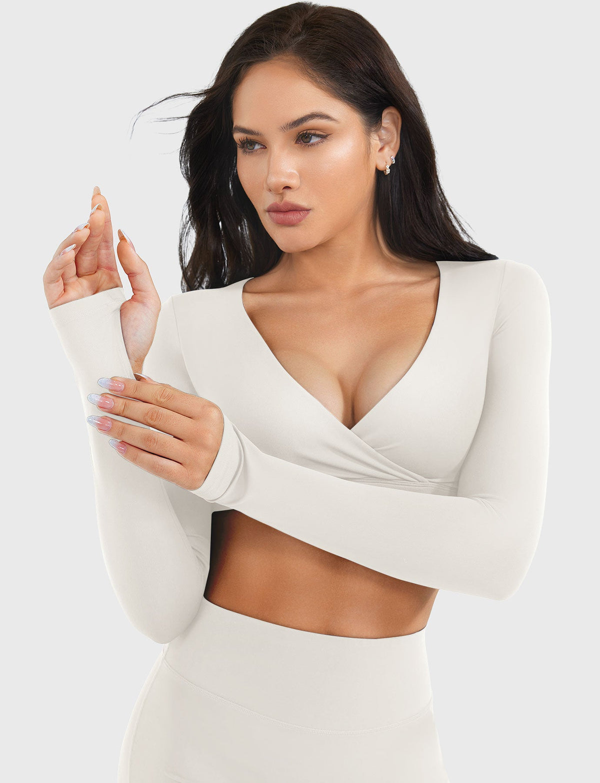 Top Corto CoreFlex de Manga Larga con Cuello en V