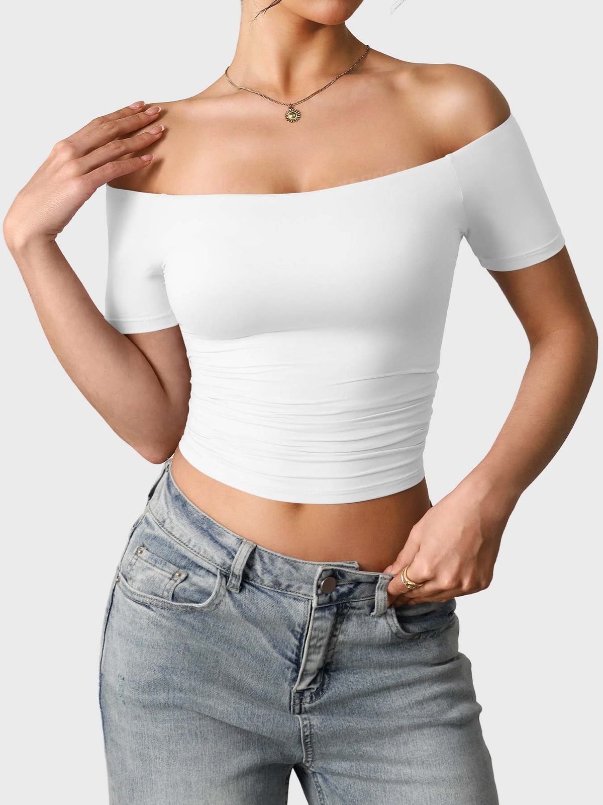 Top Ease de Hombros Descubiertos y Manga Corta