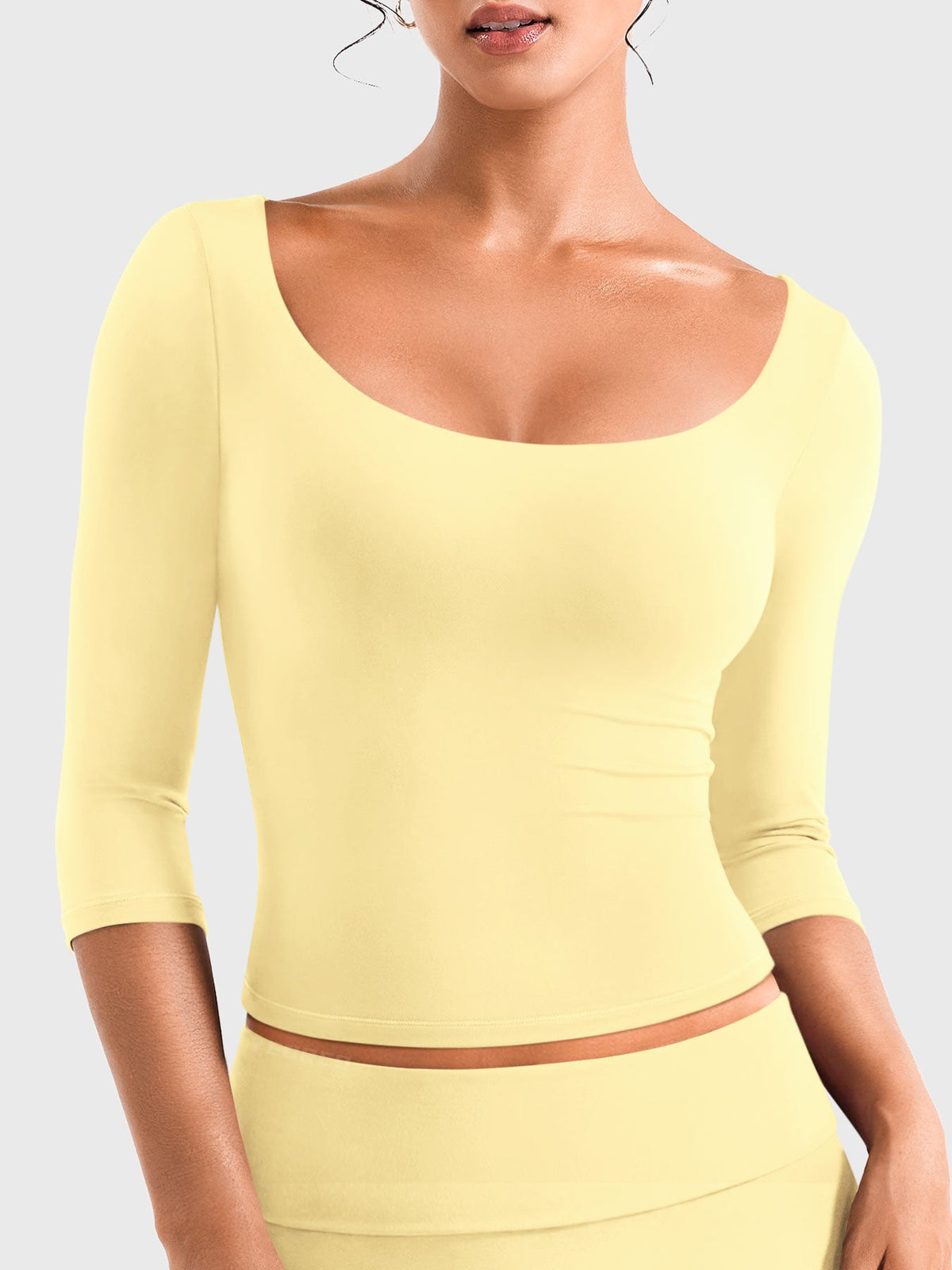 Top Ease de Manga 3/4 con Cuello Redondo Amplio