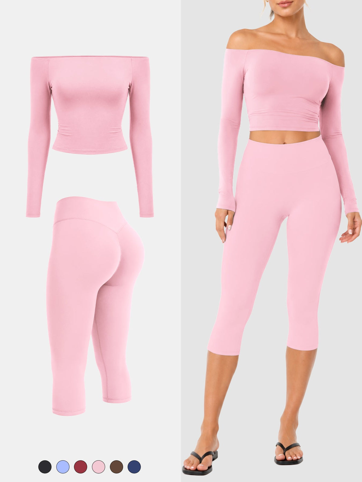 Conjunto Ease Estilo Y2K de Hombros Descubiertos con Leggings Capri