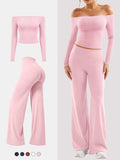 Conjunto Ease Estilo Y2K de Hombros Descubiertos con Leggings Rectos