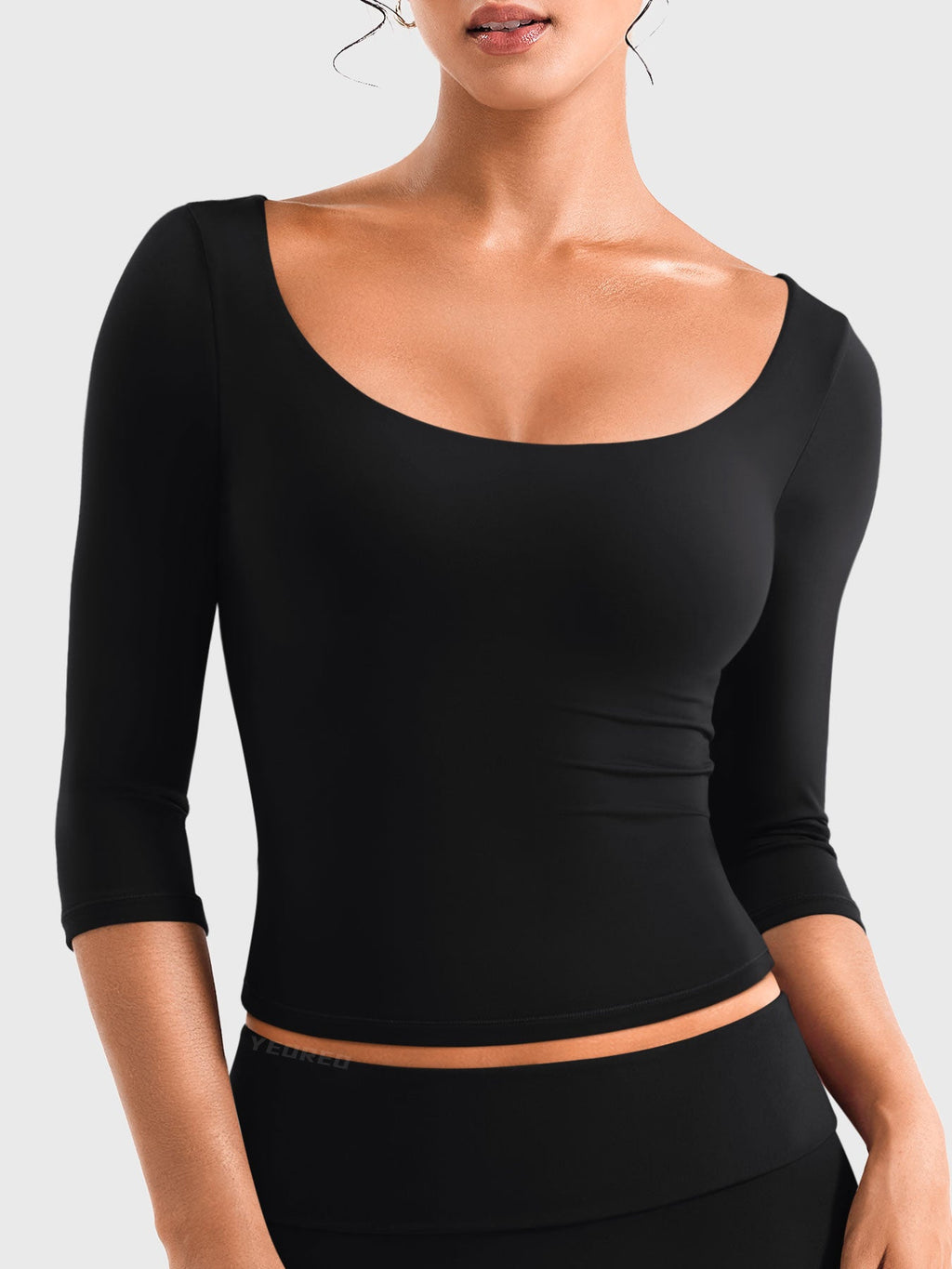 Top Ease de Manga 3/4 con Cuello Redondo Amplio