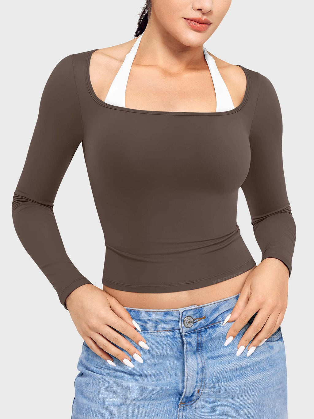 Top Ease de Manga Larga con Cuello Cuadrado